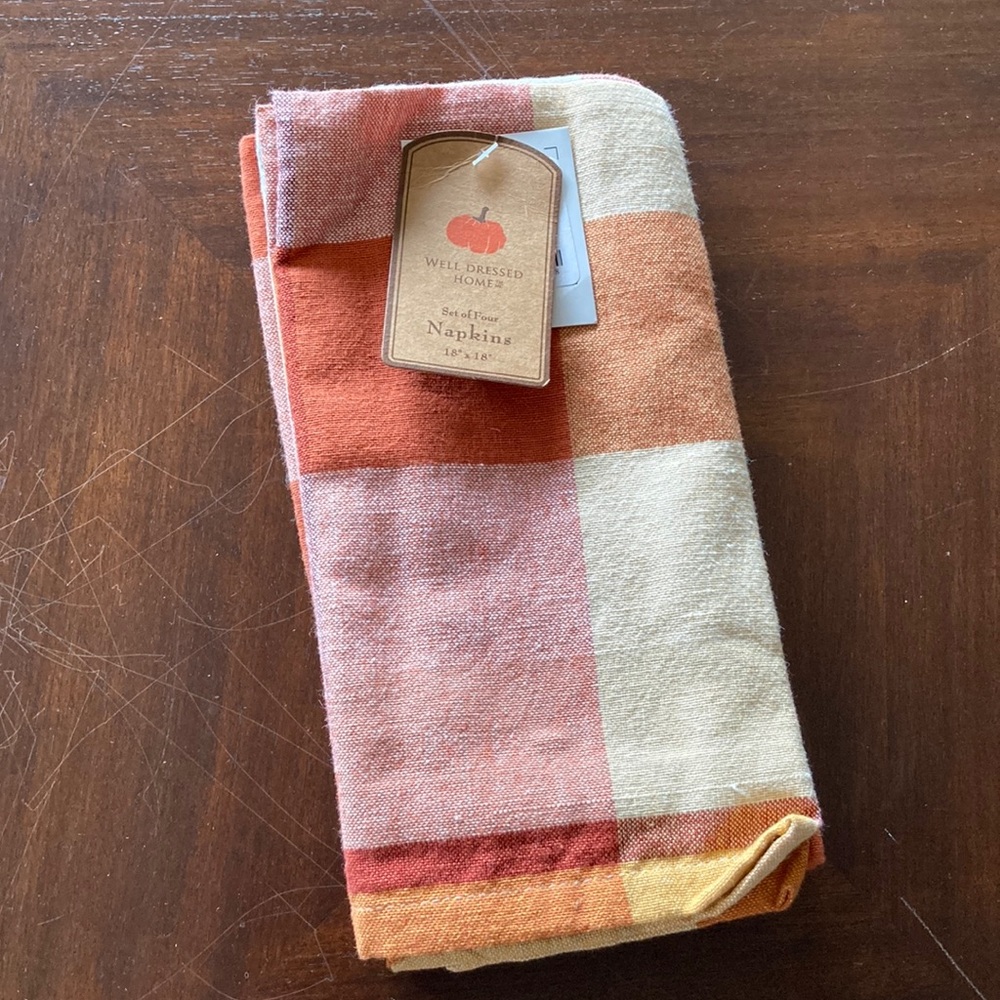 Plaid Cotton Napkin Set in Warm Tones